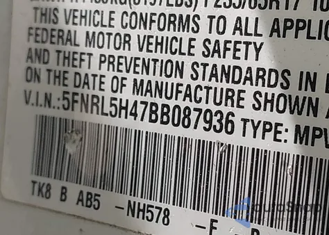 2011 Honda Odyssey Ex z USA, uszkodzony, nr VIN 5FNRL5H47BB087936